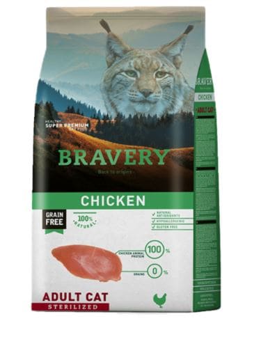 BRAVERY GATO ADULTO ESTERILIZADO POLLO 2 KG 