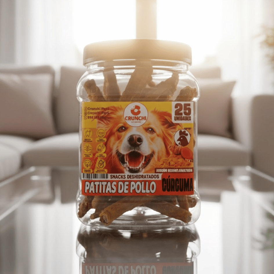 CRUNCHI PATAS DE POLLO CÚRCUMA FRASCO X 25 UNID