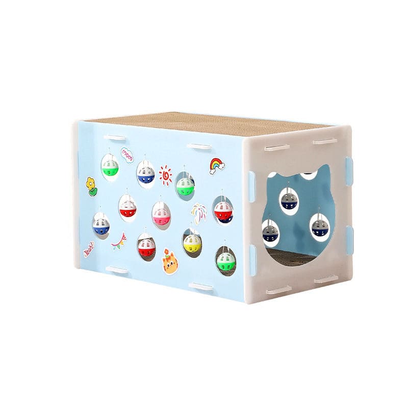 CAJA RASCADOR CON JUGUETES EN PAREDES 