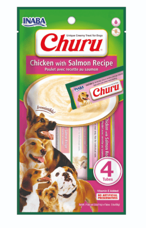 CHURU PERRO POLLO Y SALMON 140 G/4 TUBOS