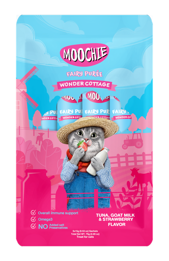 MOOCHIE CAT TUNA GOAT MILK & STRAWBERRY FLAVOR 25 SACHET 15 G 