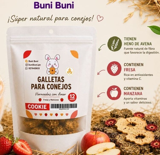 BUNI BUNI GALLETAS DE HENO, FRESA Y MANZANA 12 UNIDADES